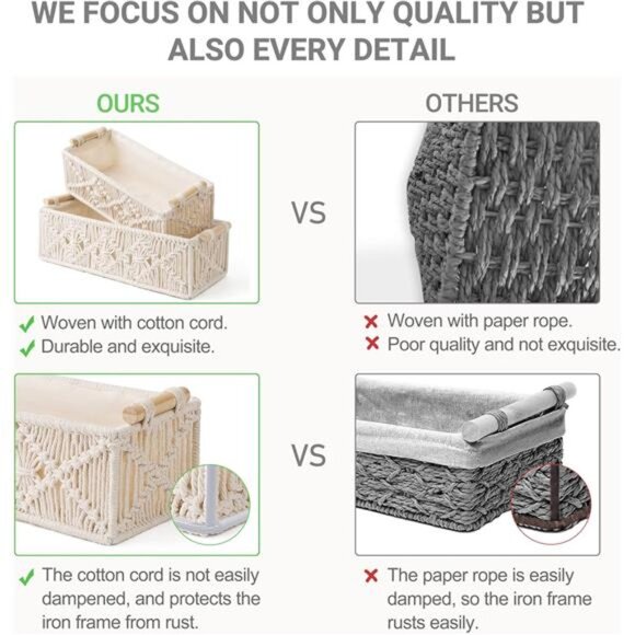 Macrame Storage Baskets Boho Decor Box Handmade Woven Decorative Countertop - Picture 5 of 7